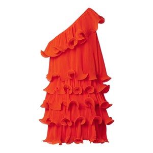Milly  Coral Pleated Tiered Ruffle Dress Size 6
